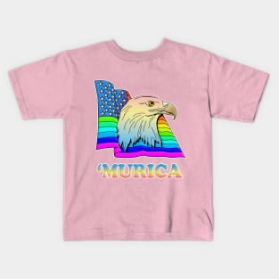 'MURICA Gay Pride American Rainbow Flag Bald Eagle Design Kids T-Shirt